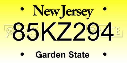 85KZ294 New Jersey License Plate