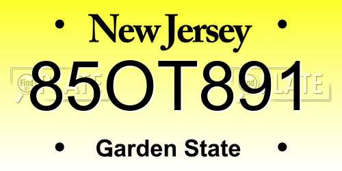 85OT891 New Jersey License Plate