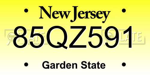 85QZ591 New Jersey License Plate