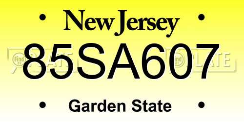 85SA607 New Jersey License Plate