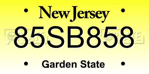 85SB858 New Jersey License Plate