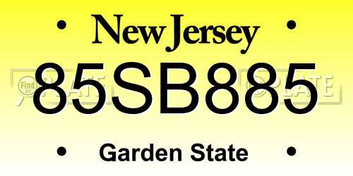 85SB885 New Jersey License Plate