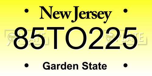 85TO225 New Jersey License Plate