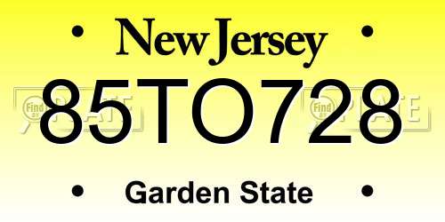 85TO728 New Jersey License Plate
