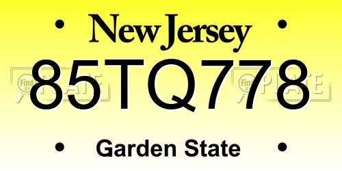 85TQ778 New Jersey License Plate
