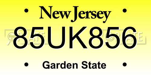 85UK856 New Jersey License Plate