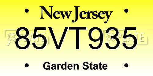 85VT935 New Jersey License Plate