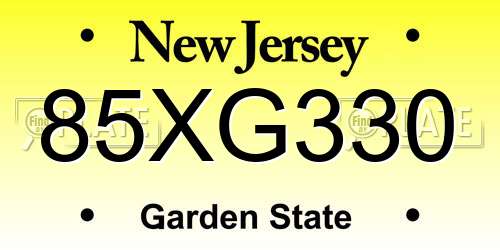 85XG330 New Jersey License Plate