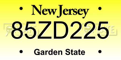 85ZD225 New Jersey License Plate