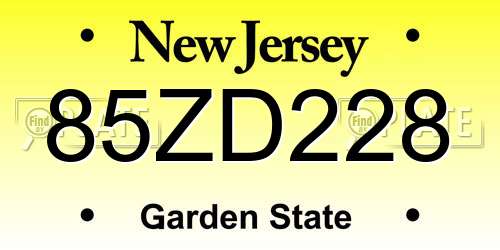 85ZD228 New Jersey License Plate
