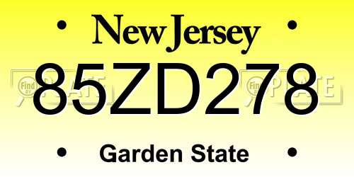 85ZD278 New Jersey License Plate