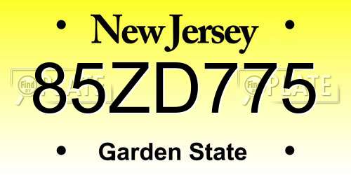 85ZD775 New Jersey License Plate
