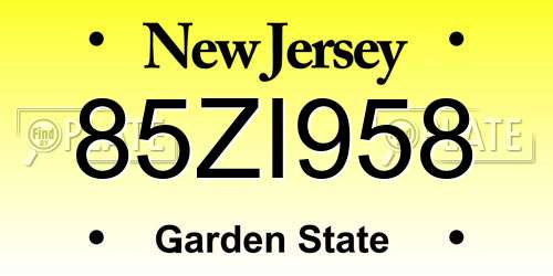 85ZI958 New Jersey License Plate