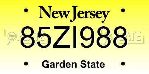 85ZI988 New Jersey License Plate