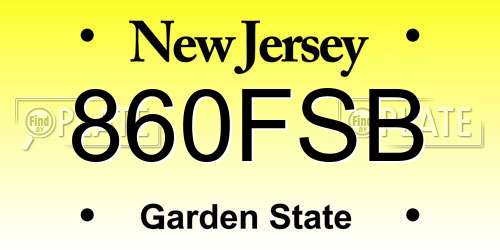 860FSB New Jersey License Plate