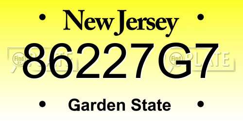 86227G7 New Jersey License Plate