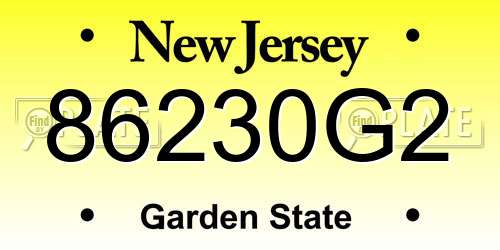 86230G2 New Jersey License Plate