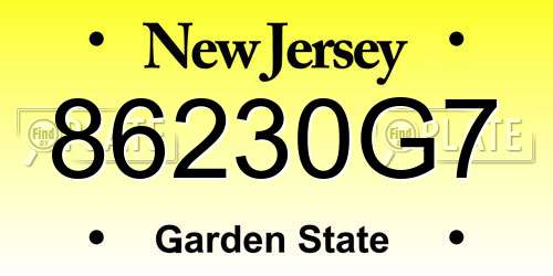 86230G7 New Jersey License Plate