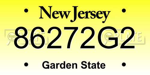 86272G2 New Jersey License Plate