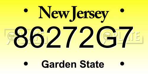 86272G7 New Jersey License Plate