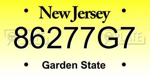 86277G7 New Jersey License Plate