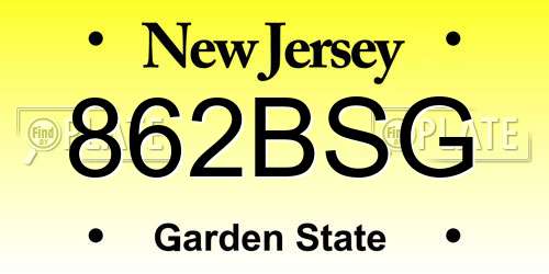 862BSG New Jersey License Plate
