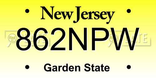 862NPW New Jersey License Plate