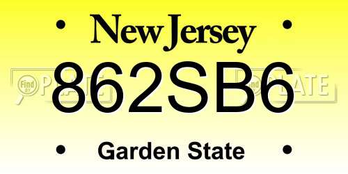 862SB6 New Jersey License Plate