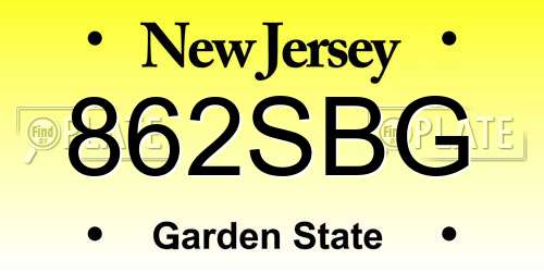 862SBG New Jersey License Plate