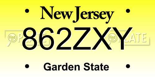 862ZXY New Jersey License Plate