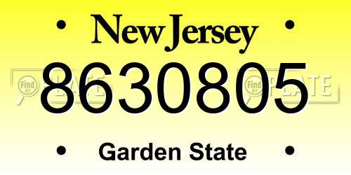 8630805 New Jersey License Plate