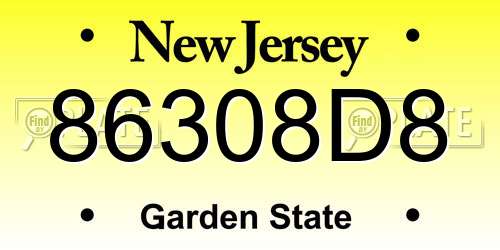 86308D8 New Jersey License Plate