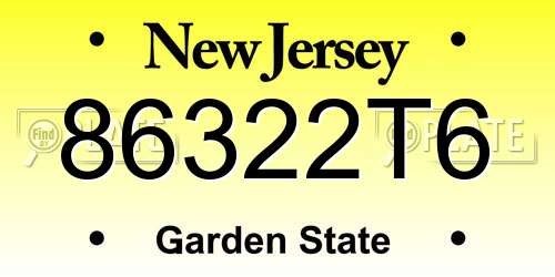 86322T6 New Jersey License Plate