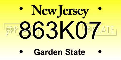 863K07 New Jersey License Plate