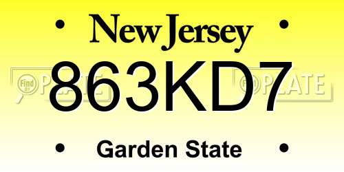 863KD7 New Jersey License Plate