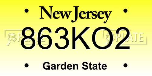 863KO2 New Jersey License Plate