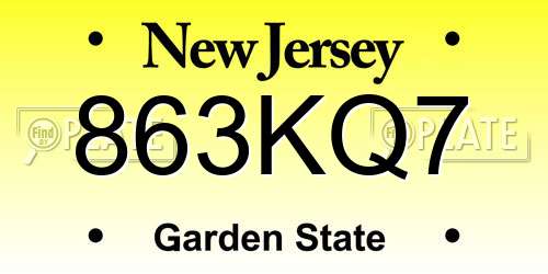 863KQ7 New Jersey License Plate