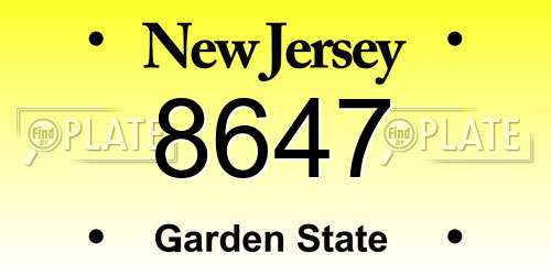 8647 New Jersey License Plate