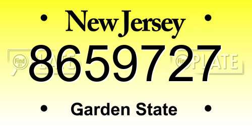 8659727 New Jersey License Plate
