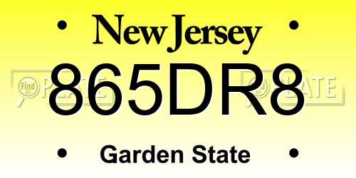 865DR8 New Jersey License Plate