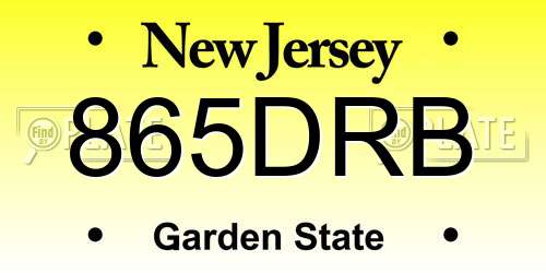 865DRB New Jersey License Plate