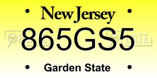 865GS5 New Jersey License Plate
