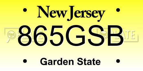 865GSB New Jersey License Plate