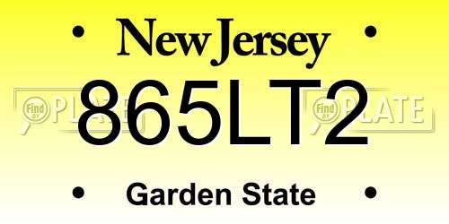 865LT2 New Jersey License Plate