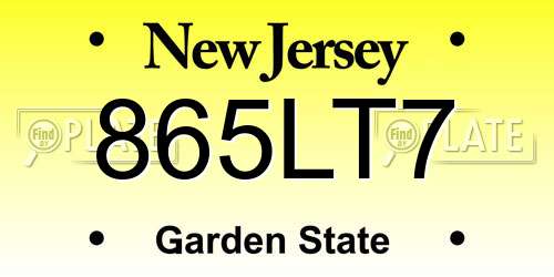 865LT7 New Jersey License Plate