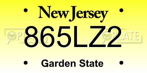 865LZ2 New Jersey License Plate