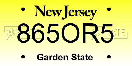 865OR5 New Jersey License Plate
