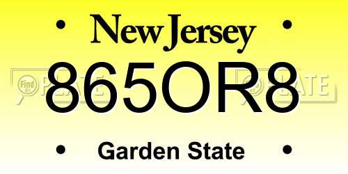 865OR8 New Jersey License Plate