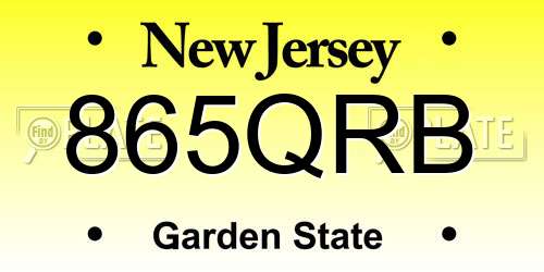 865QRB New Jersey License Plate