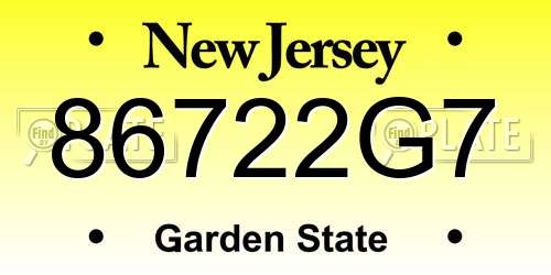 86722G7 New Jersey License Plate